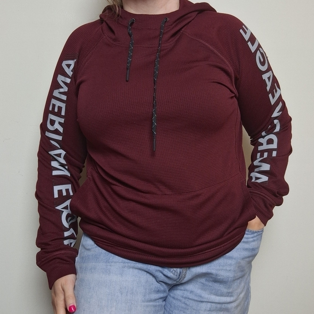 American Eagle Active Flex Red Waffle Knit Spell Out Hoodie Size Small - Picture 1 of 12